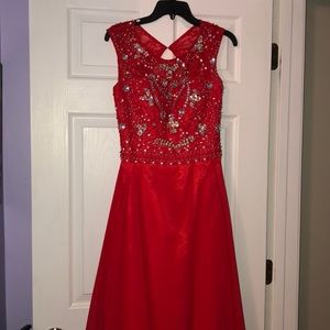 Red Beaded Prom Dress w/ Open Back